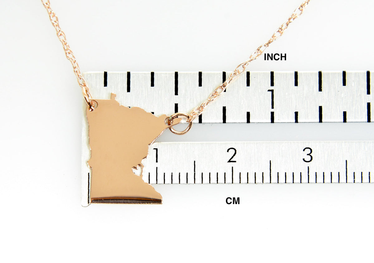 14k gold 10k gold silver minnesota mn state map necklace heart personalized city