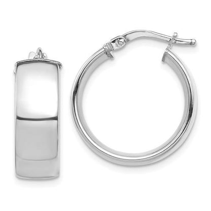 14k white gold round square tube hoop earrings 18mm x 7mm