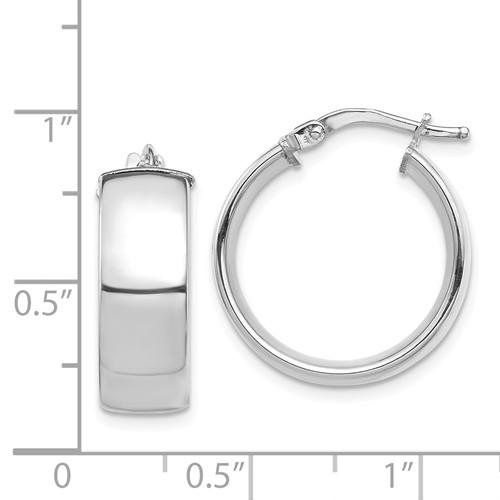 14k white gold round square tube hoop earrings 18mm x 7mm