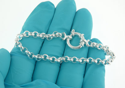 sterling silver 4mm fancy link rolo bracelet chain spring ring clasp 7 inches