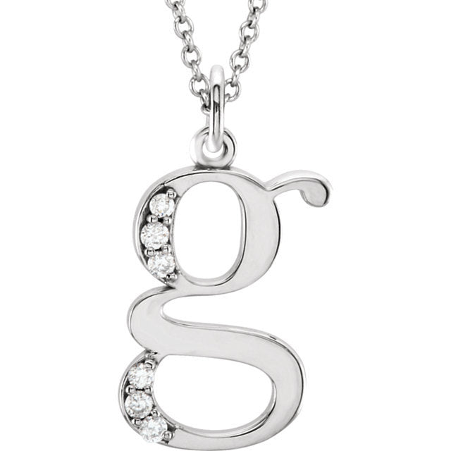 14k yellow rose white gold .03 ctw diamond tiny petite lowercase letter g initial alphabet pendant charm necklace
