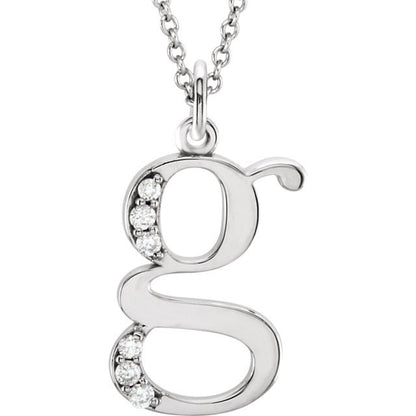 14k yellow rose white gold .03 ctw diamond tiny petite lowercase letter g initial alphabet pendant charm necklace