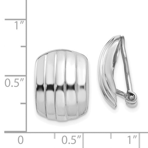 14k white gold non pierced clip on huggie j hoop ribbed earrings