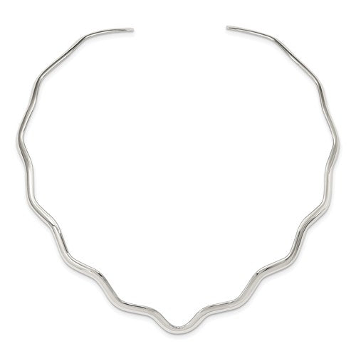 sterling silver 3mm wavy v shaped flexible neck collar necklace slip on