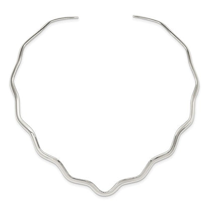 sterling silver 3mm wavy v shaped flexible neck collar necklace slip on