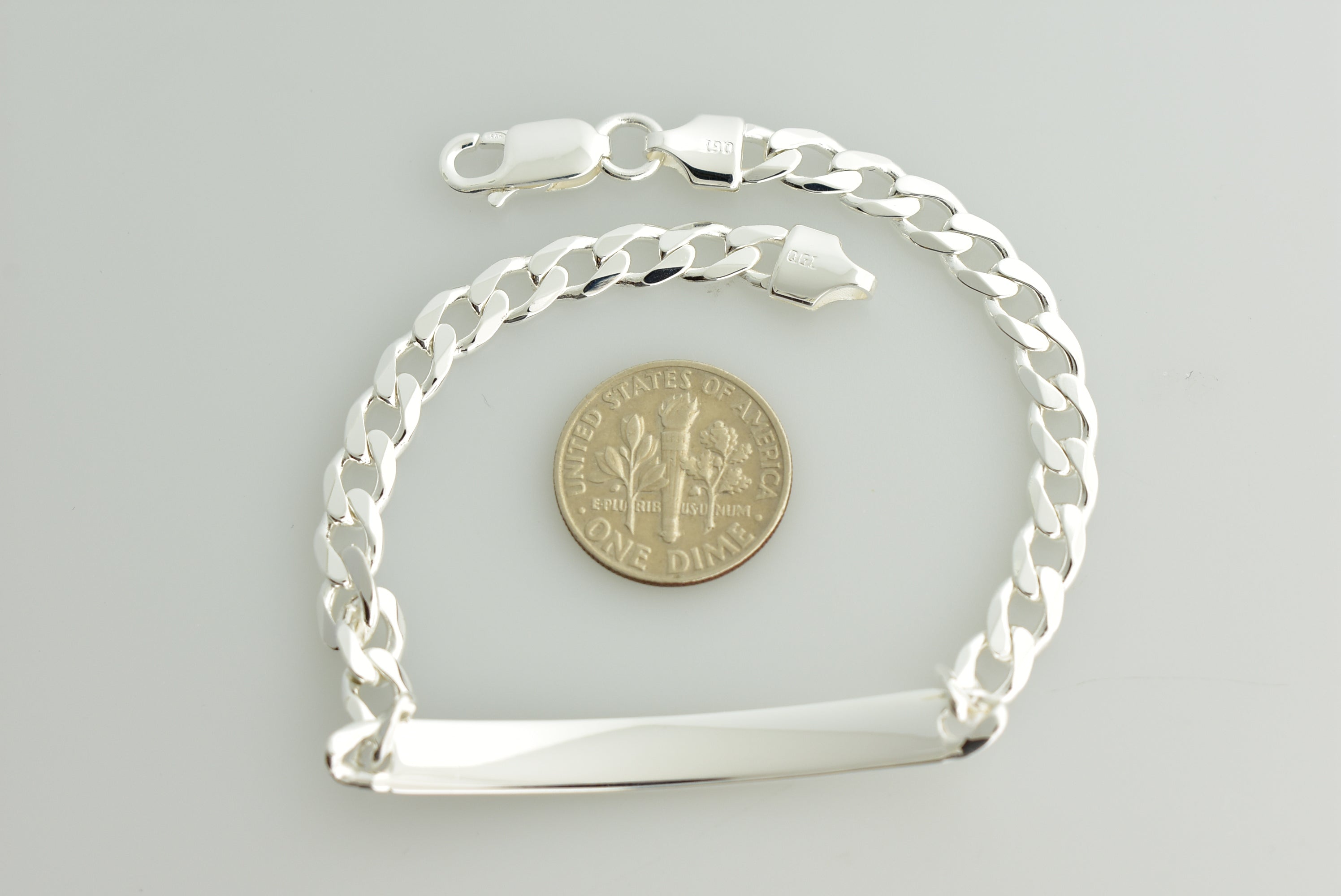 Solid Sterling Silver Engravable Curb Link ID Bracelet Engraved Personalized Name Initials Dates