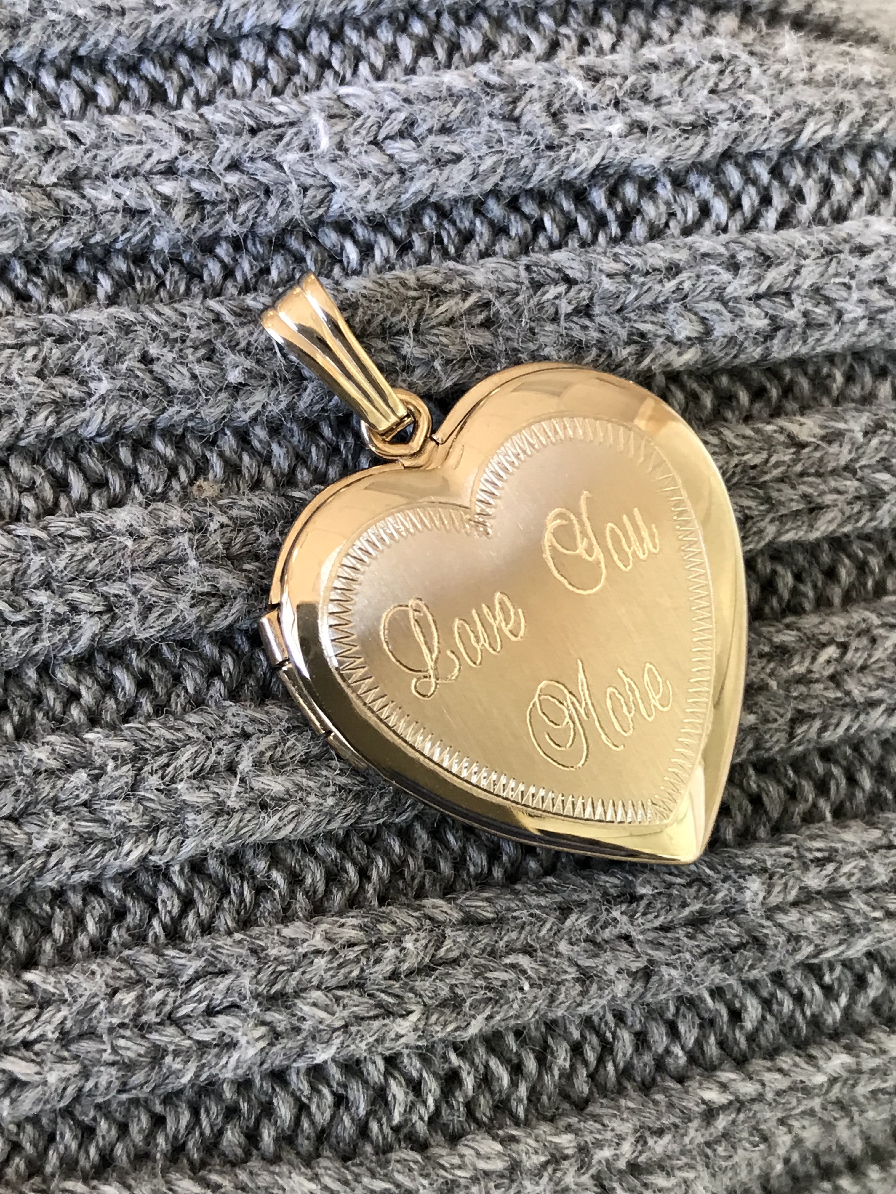 14k Yellow Gold 19mm Heart Embossed Locket Pendant Charm Engraved Personalized Monogram