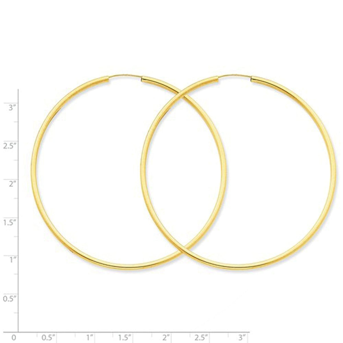 14k yellow gold round endless hoop earrings 64mm x 2mm