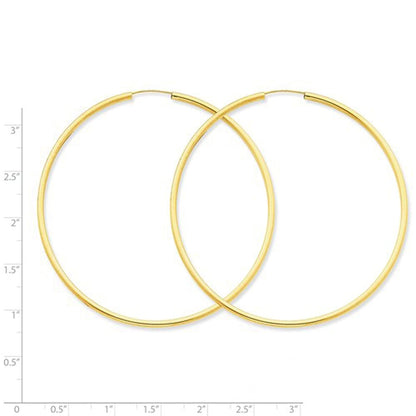 14k yellow gold round endless hoop earrings 64mm x 2mm