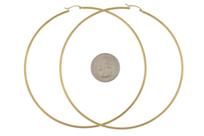 14k yellow gold extra large diameter 100mm x 2mm classic round hoop earrings 3.93 inches giant super size wide