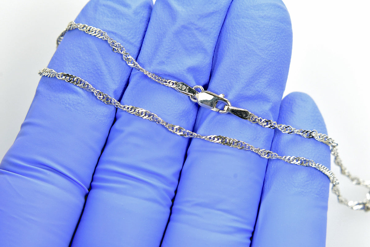 14k white gold 1.7mm singapore twisted bracelet anklet choker necklace pendant chain