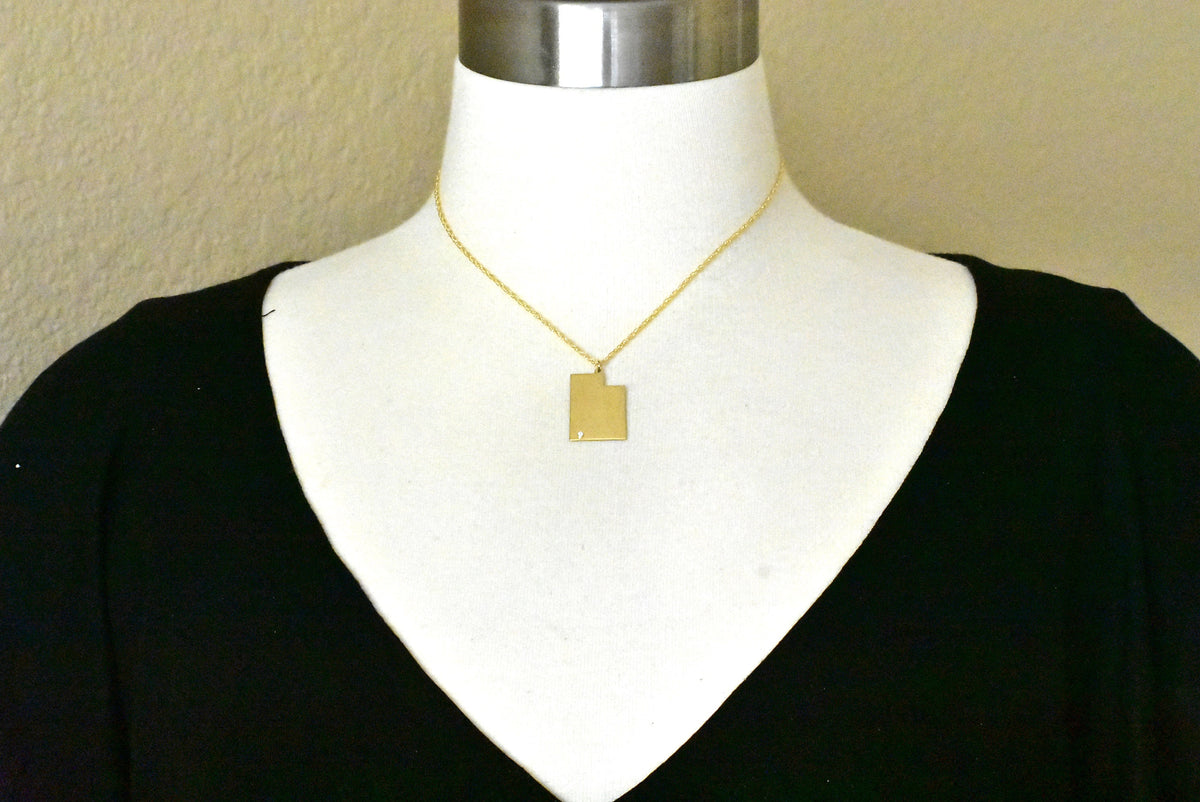 14k 10k yellow rose white gold diamond silver utah ut state map personalized city necklace