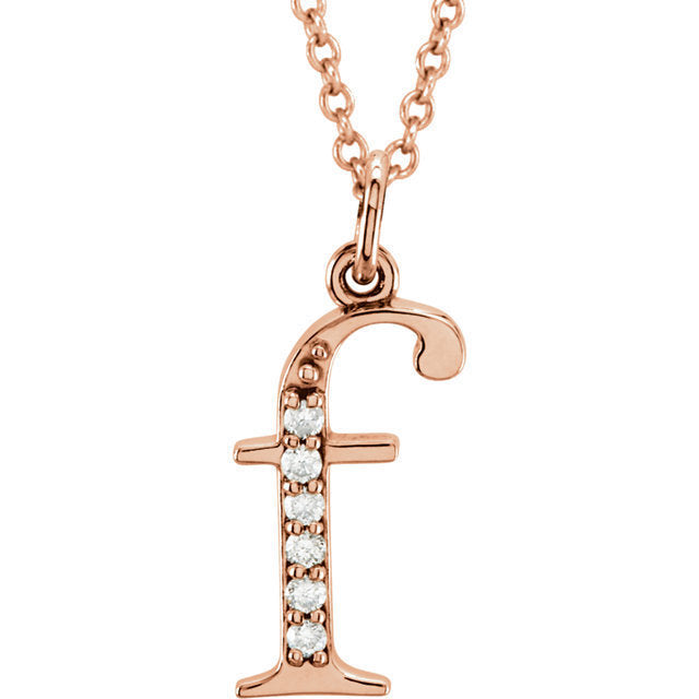 14k yellow rose white gold .03 ctw diamond tiny petite lowercase letter f initial alphabet pendant charm necklace