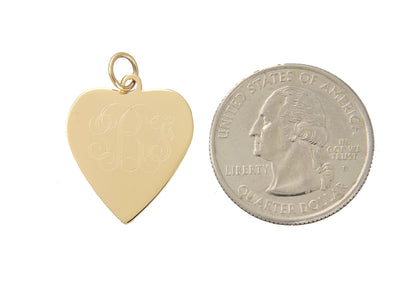 14k yellow gold 18mm heart disc pendant charm personalized monogram engraved