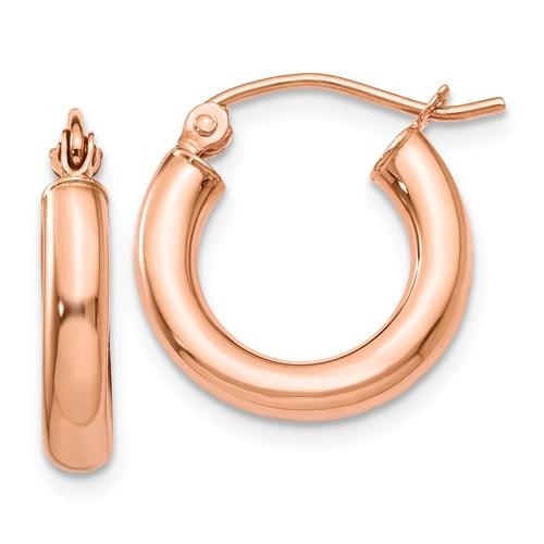 14K Rose Gold Classic Round Hoop Earrings 15mm x 3mm