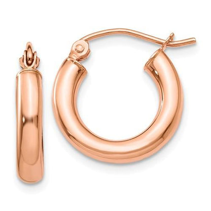 14k rose gold classic round hoop earrings 15mm x 3mm