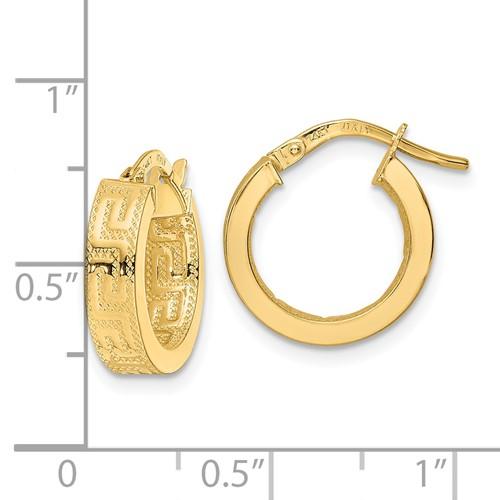 14k yellow gold greek key square tube round hoop earrings