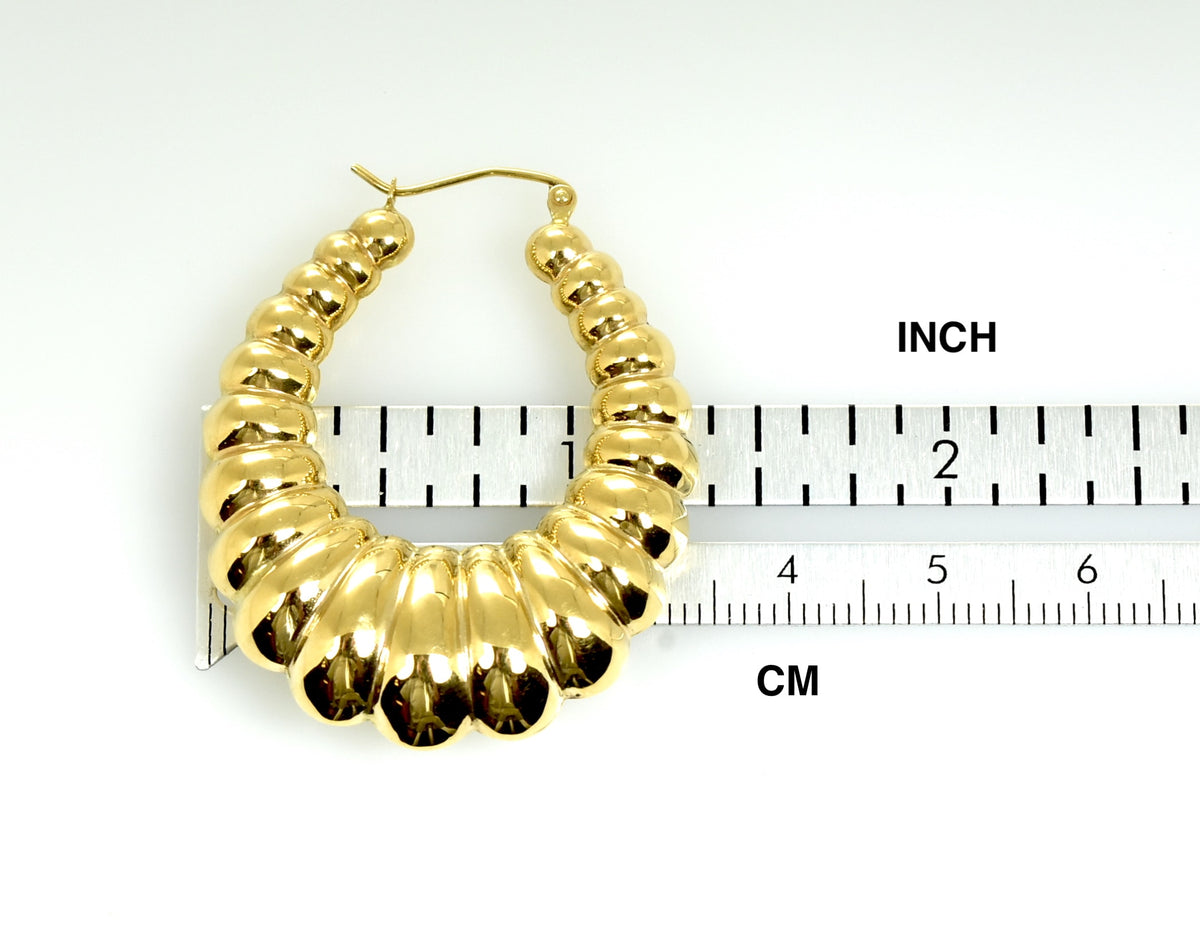 14k yellow gold shrimp scalloped hollow classic hoop earrings 33mm
