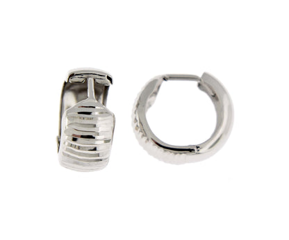 14k white gold textured huggie hinged hoop earrings 15mm x 15mm x 7mm