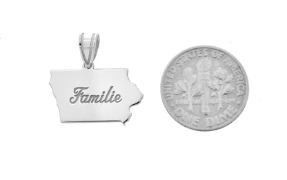 14k gold or sterling silver iowa ia state map pendant charm personalized monogram