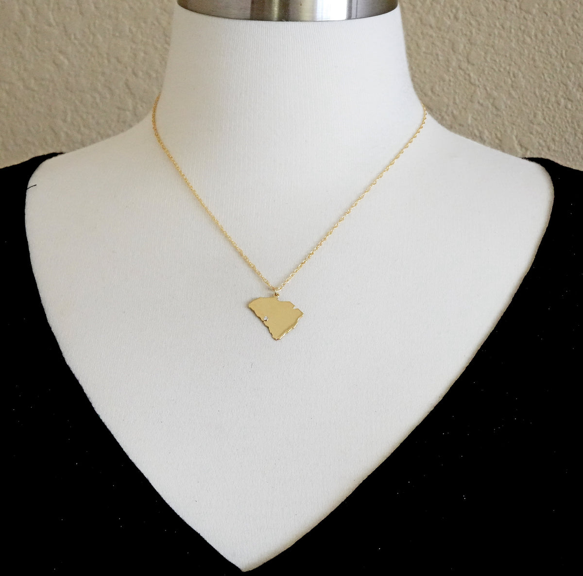 14k 10k yellow rose white gold diamond silver south carolina sc state map personalized city necklace