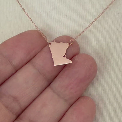 14k Gold 10k Gold Silver Minnesota MN State Map Necklace Heart Personalized City