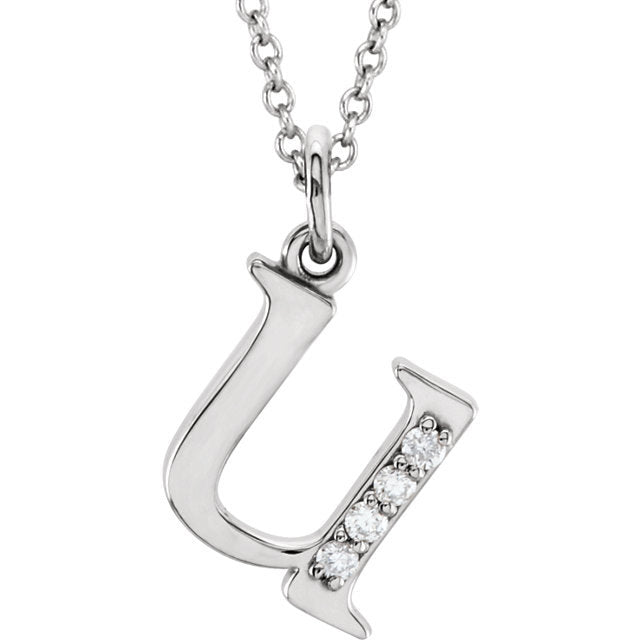 14k yellow rose white gold .025 ctw diamond tiny petite lowercase letter u initial alphabet pendant charm necklace