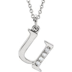 Afbeelding in Gallery-weergave laden, 14K Yellow Rose White Gold .025 CTW Diamond Tiny Petite Lowercase Letter U Initial Alphabet Pendant Charm Necklace
