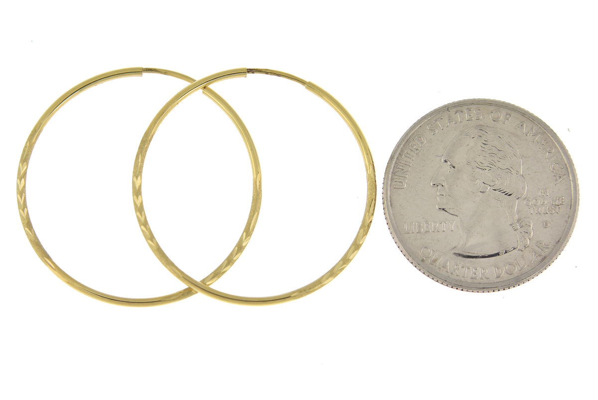 14k yellow gold diamond cut satin endless round hoop earrings 30mm x 1.25mm