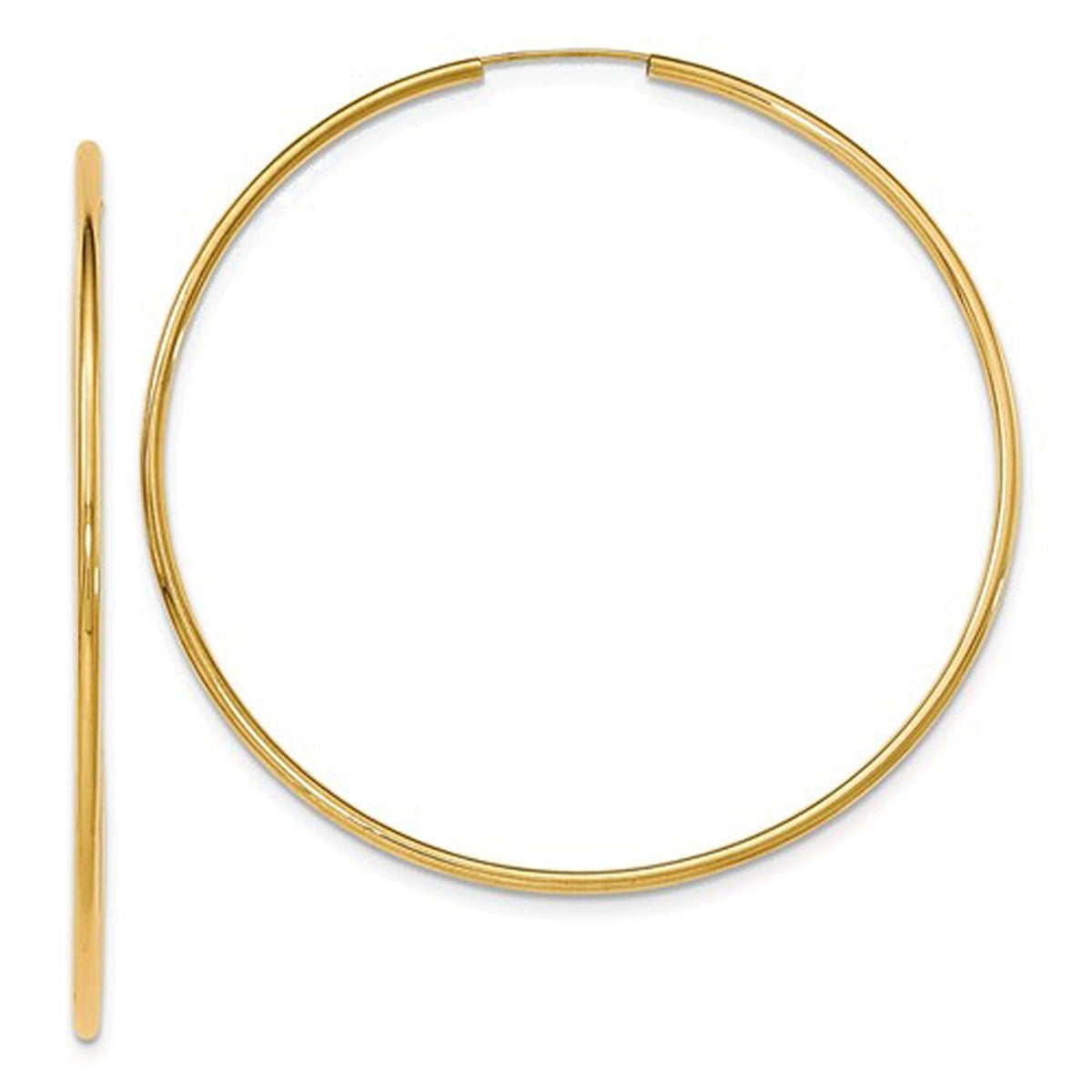14k yellow gold extra large classic endless hoop earrings 72mm x 2mm