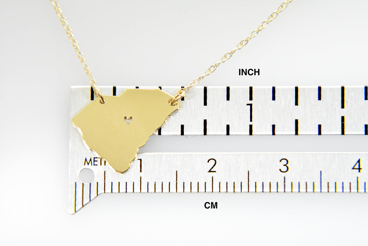 14k gold 10k gold silver south carolina sc state map necklace heart personalized city