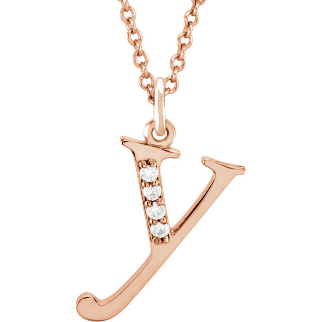 14k yellow rose white gold .025 ctw diamond tiny petite lowercase letter y initial alphabet pendant charm necklace