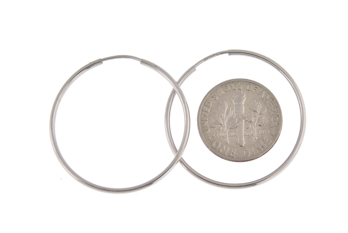 14k white gold classic endless round hoop earrings 27mm x 1.5mm
