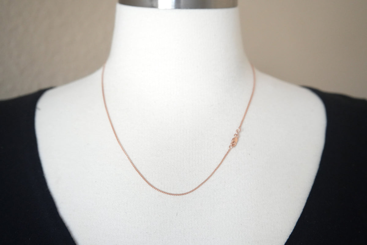 14k rose gold 1mm diamond cut wheat spiga choker necklace pendant chain lobster clasp