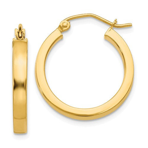 14K Yellow Gold Square Tube Round Hoop Earrings 19mm x 3mm