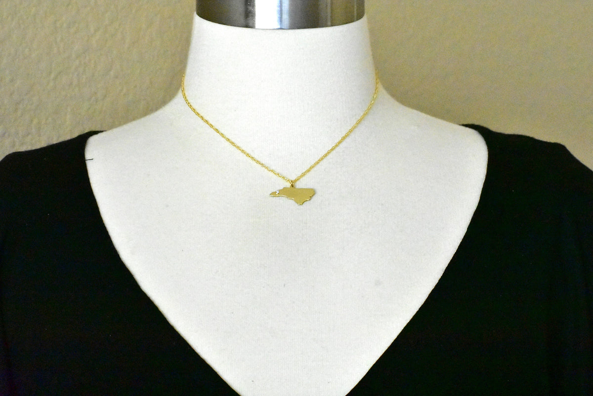 14k 10k yellow rose white gold diamond silver north carolina nc state map personalized city necklace