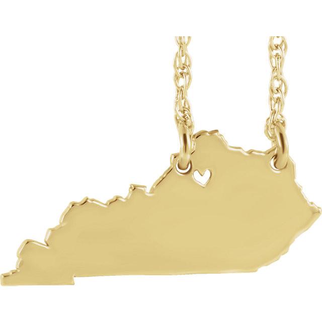 14k gold 10k gold silver kentucky state map necklace heart personalized city