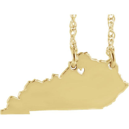 14k gold 10k gold silver kentucky state map necklace heart personalized city