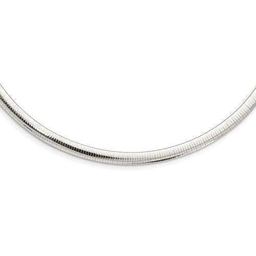 Sterling Silver 4.5mm Polished Domed Omega Cubetto Necklace Chain Fold Over Catch Clasp 16 inches