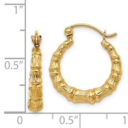 14K Yellow Gold Bamboo Hoop Earrings 16mm