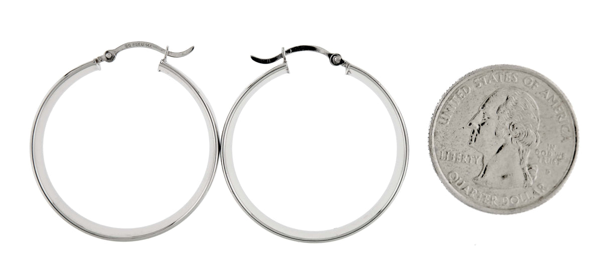 14k white gold round square tube hoop earrings 30mm x 7mm