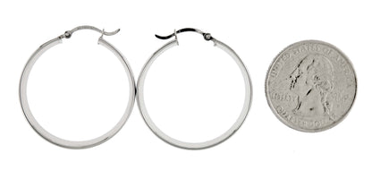14k white gold round square tube hoop earrings 30mm x 7mm