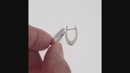 14k White Gold Classic Huggie Hinged Hoop Earrings 17mm x 11mm x 4mm
