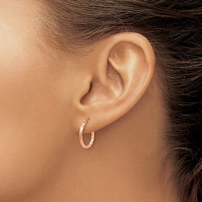 14k rose gold fancy twisted hoop earrings 15mm x 2mm