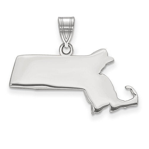 14K Gold or Sterling Silver Massachusetts MA State Map Pendant Charm Personalized Monogram