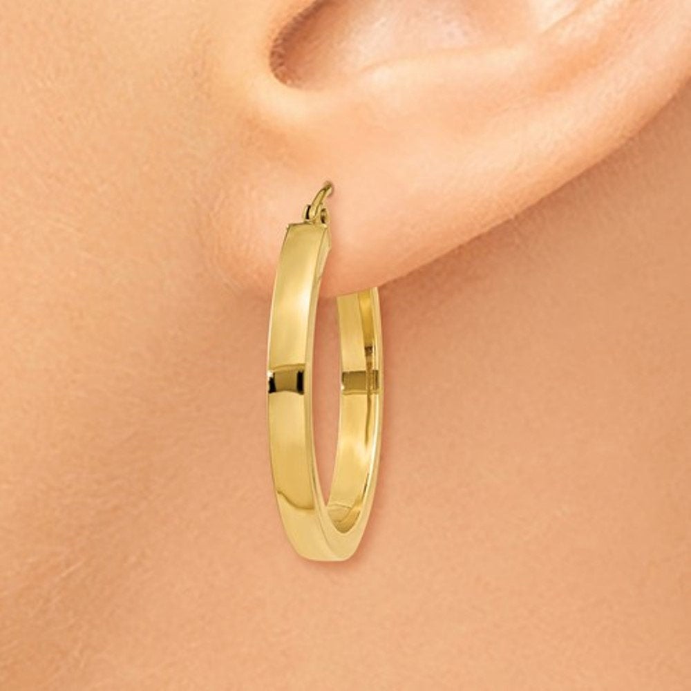 14k yellow gold square tube round hoop earrings 24mm x 3mm