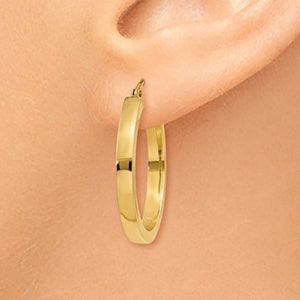 14K Yellow Gold Square Tube Round Hoop Earrings 24mm x 3mm