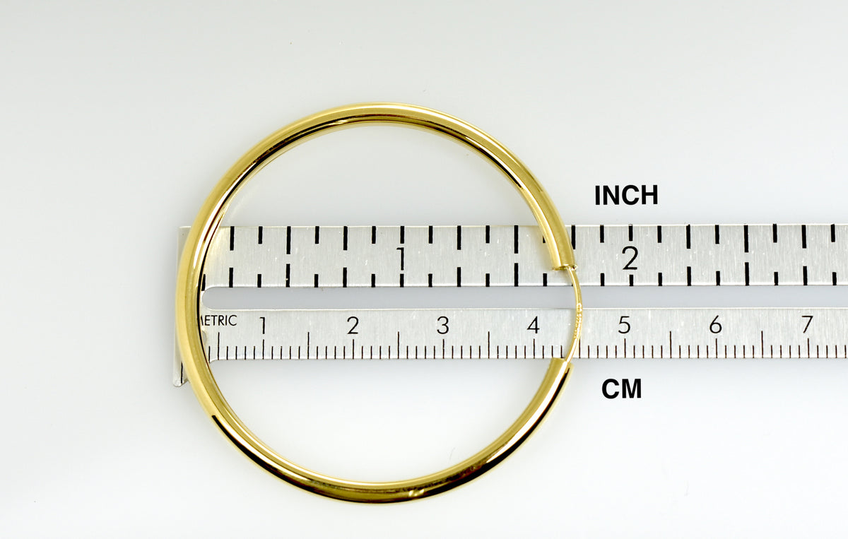 14k yellow gold round endless hoop earrings 45mm x 2.75mm