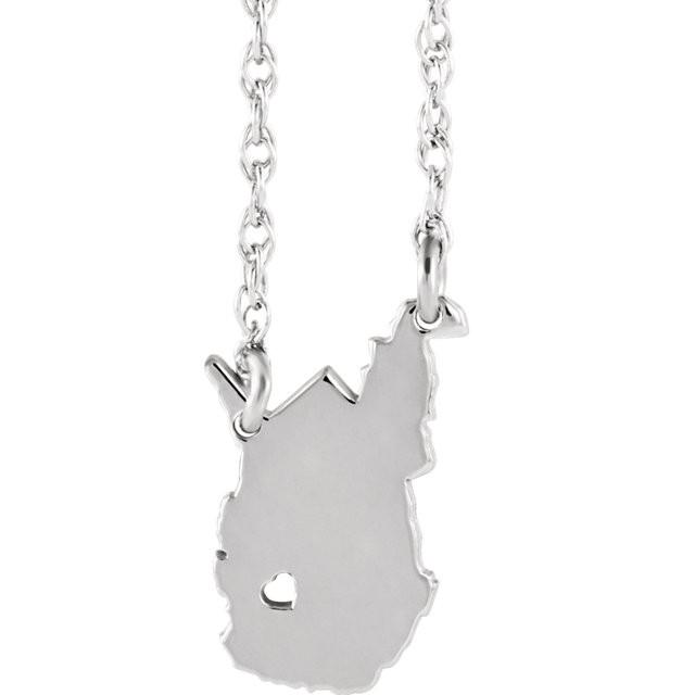 14k gold 10k gold silver west virginia wv state map necklace heart personalized city