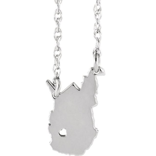14k gold 10k gold silver west virginia wv state map necklace heart personalized city